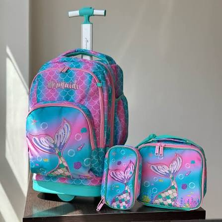 کوله پشتی چرخدار مدرسه پری دریایی(ست سه تکه) برند جاسمین استار وارداتی